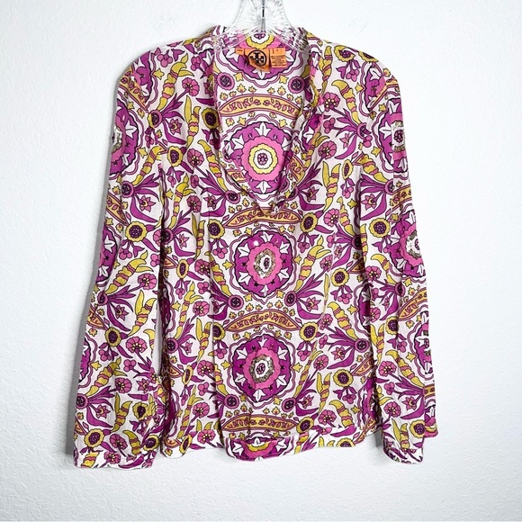 Tory Burch Tops - Tory Burch Top Women’s 8 Blouse Shirt Sequin Printed Floral Slit Sleeves C5